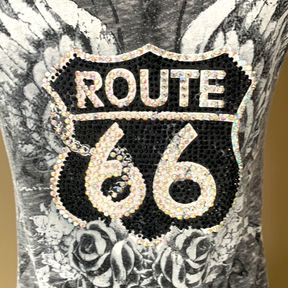 Route 66 slim fit bling distressed t shirt - Picture 2 of 6